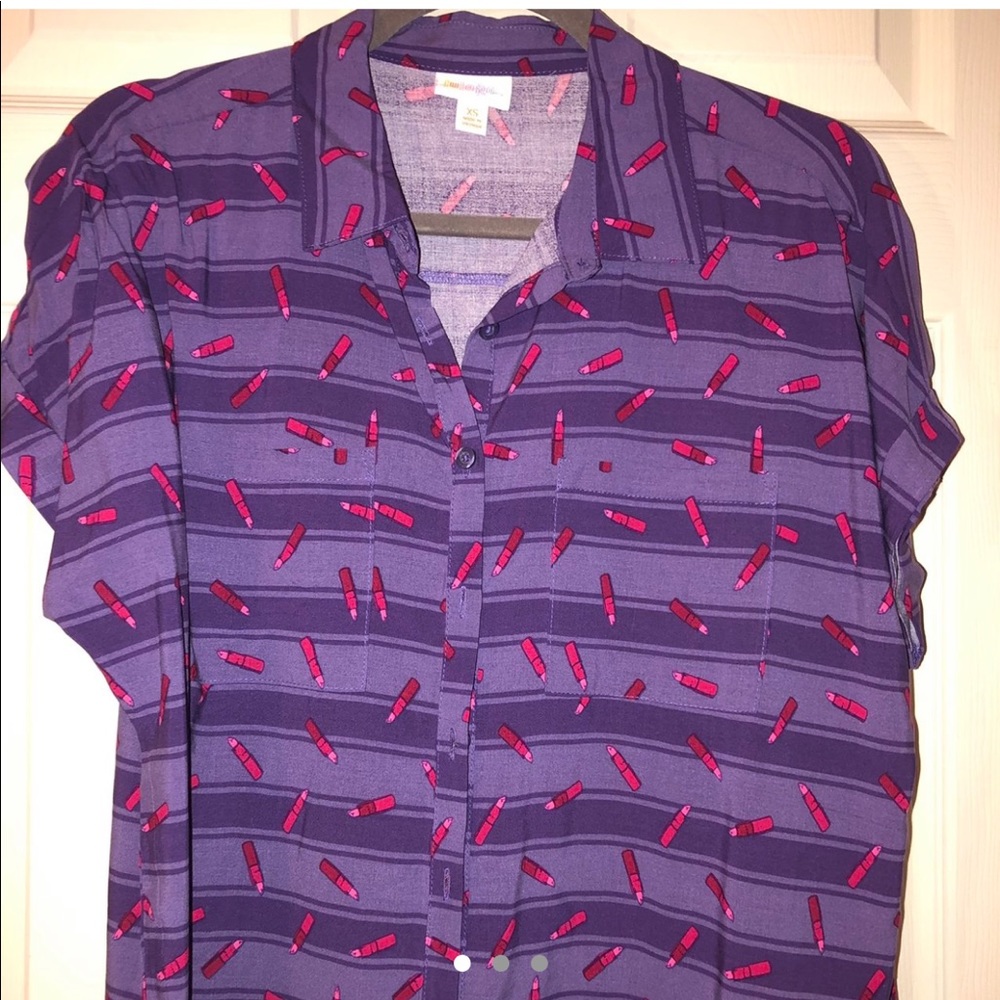 Purple Lularoe Short Sleeve Button up